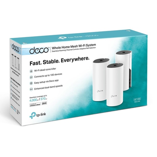 TP-Link Deco M4-3P AC1200 Mesh Üçlü Paket Wi-Fi Sistemi - 1200Mbps, Çift Bant, 100+ Cihaz, WAN, 1Gbit Port, 370m Kapsama
