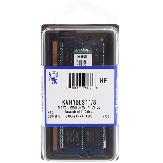 Kingston ValueRAM 8GB 1600MHz DDR3L SODIMM Notebook Ram (KVR16LS11/8WP) - CL11, 1.35V, Non-ECC, Tek Modül Bellek