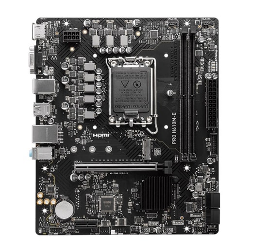 MSI PRO H610M-E DDR5 Anakart: Intel LGA1700, DDR5 5600MHz (OC), Intel XMP, VGA, HDMI, M.2, USB 3.2, 1G LAN Micro ATX