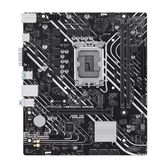 Asus Prime H610M-K ARGB DDR5 Anakart: LGA1700, DDR5 5600MHz, M.2, HDMI, VGA, USB 3.2, 1G LAN, AURA RGB, Micro ATX