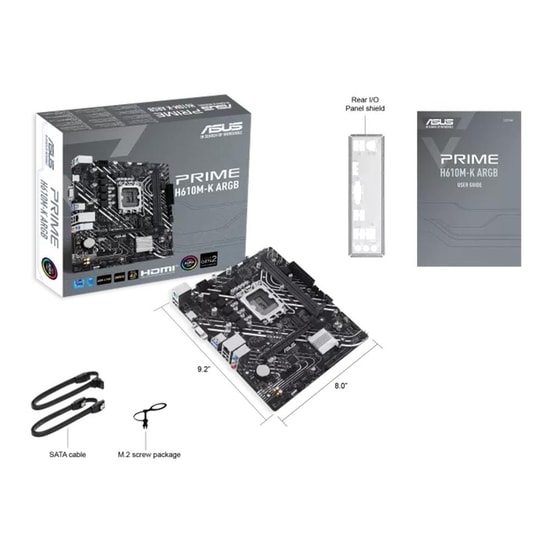 Asus Prime H610M-K ARGB DDR5 Anakart: LGA1700, DDR5 5600MHz, M.2, HDMI, VGA, USB 3.2, 1G LAN, AURA RGB, Micro ATX