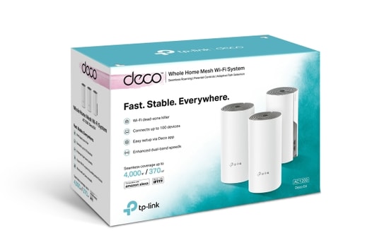 TP-Link Deco E4 3P AC1200 Whole Home Mesh Wi-Fi Sistemi (Üçlü Paket) - 1200Mbps, Çift Bant, 2x10/100 Mbps Port