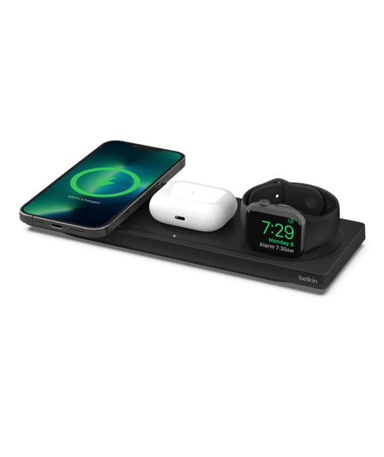 Belkin 3'ü 1 Arada MagSafe Şarj Pad - Siyah (WIZ016VFBK) iPhone, Apple Watch ve AirPods için Hızlı Kablosuz Şarj
