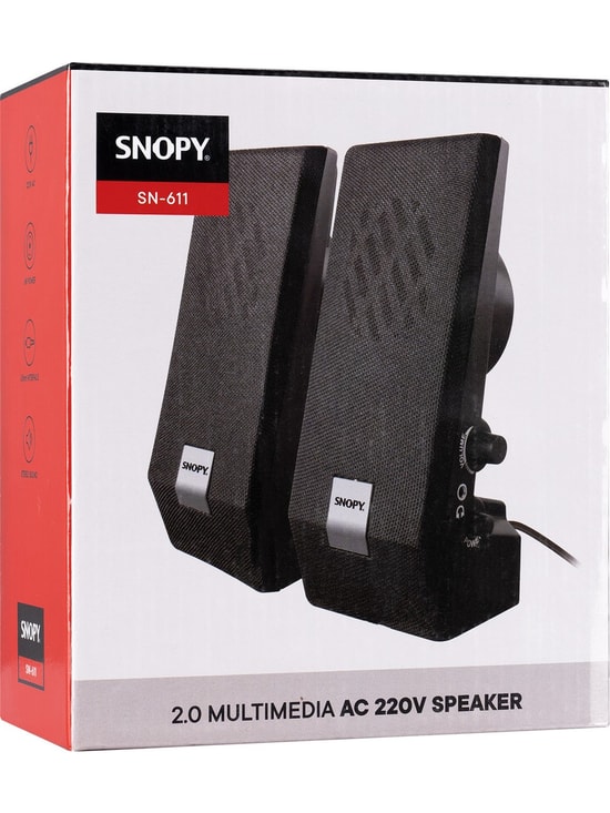 Snopy SN-611 Siyah 2.0 Hoparlör - 3W RMS, 120Hz-15kHz Frekans, 220V AC Besleme, 3.5mm Jack Bağlantı 
