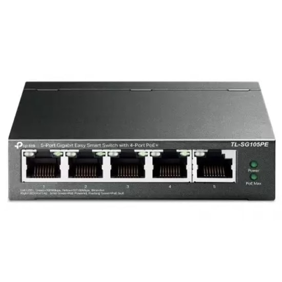TP-Link TL-SG105PE 5 Port Gigabit Easy Smart Switch - 4 Port PoE+, 65W PoE Güç, Metal Kasa, Fansız Tasarım