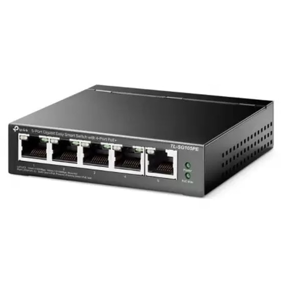 TP-Link TL-SG105PE 5 Port Gigabit Easy Smart Switch - 4 Port PoE+, 65W PoE Güç, Metal Kasa, Fansız Tasarım