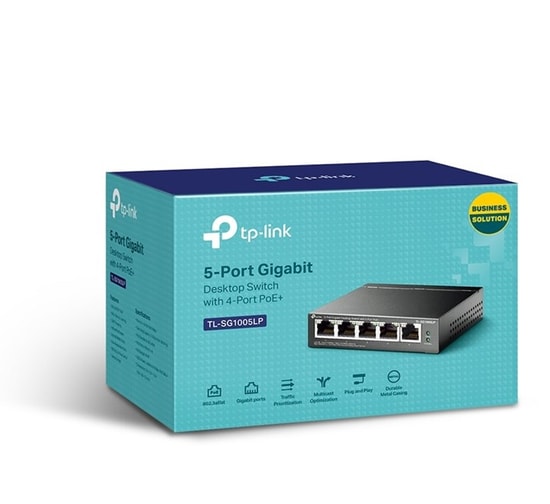 TP-Link TL-SG1005LP 5 Port Gigabit PoE+ Switch - 4 PoE Port (40W, 100m Kapsama), Masaüstü Metal Kasa Ağ Anahtarı