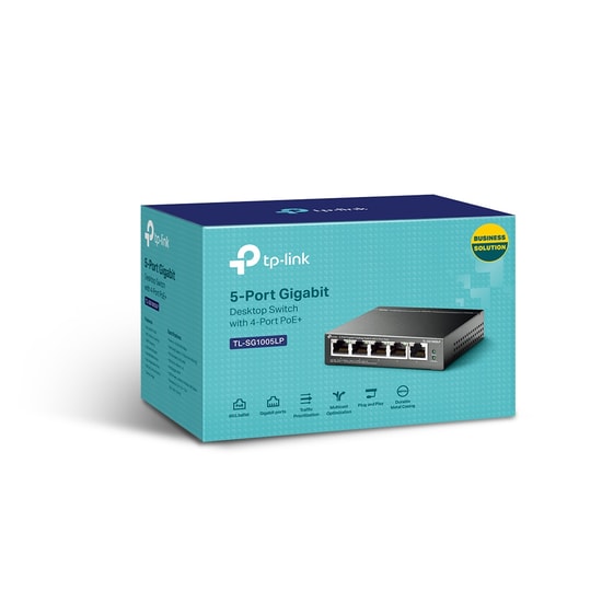 TP-Link TL-SG1005LP 5 Port Gigabit PoE+ Switch - 4 PoE Port (40W, 100m Kapsama), Masaüstü Metal Kasa Ağ Anahtarı