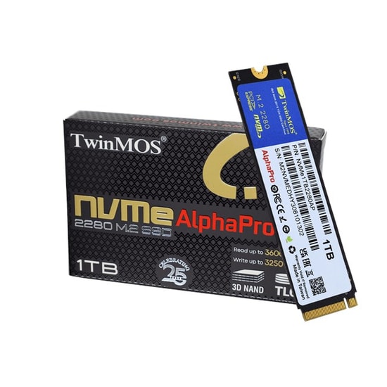 TwinMOS AlphaPro 1TB NVMe M.2 2280 NAND SSD (NVME1TB2280AP) - 3600/3250 MB/s Okuma/Yazma, PCIe Gen 3x4, SMART Desteği