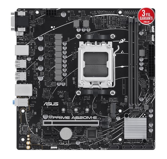 Asus Prime A620M-E/CSM Anakart: AMD AM5, Ryzen 7000 Serisi, DDR5 6400MHz, M.2, PCle 4.0, HDMI, DP, VGA, ARGB, Micro ATX