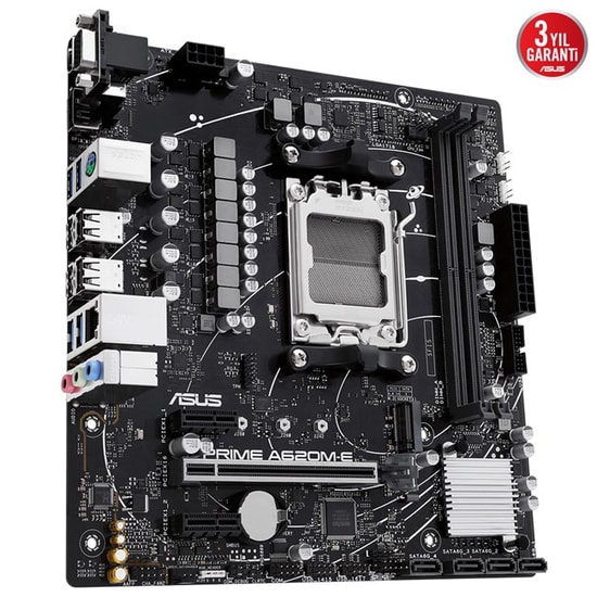 Asus Prime A620M-E/CSM Anakart: AMD AM5, Ryzen 7000 Serisi, DDR5 6400MHz, M.2, PCle 4.0, HDMI, DP, VGA, ARGB, Micro ATX