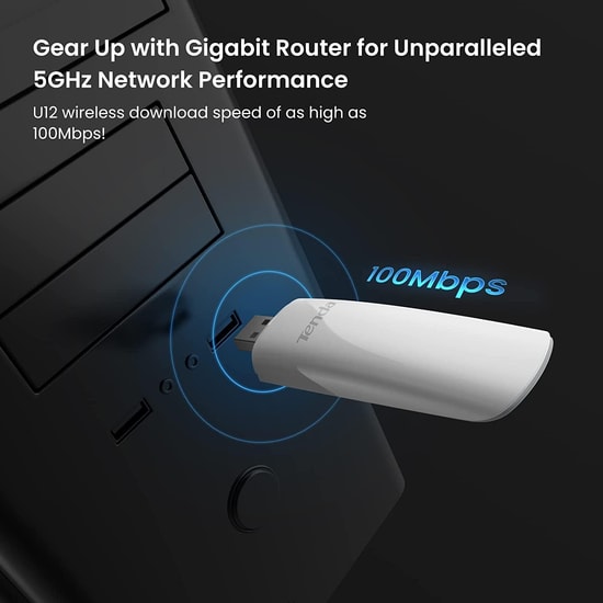 Tenda U12 AC1300 Dual Band USB 3.0 Adaptör - 1300Mbps Kablosuz Hız, Dahili Anten, WPA2, WiFi 5 Teknolojisi