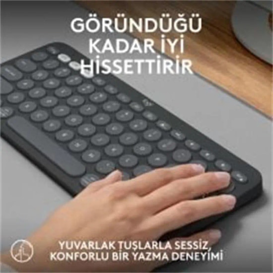 Logitech Pebble Keys 2 K380s Gri Bluetooth Klavye (920-011859) - Easy-Switch ile 3 Cihaz Arası Geçiş, Türkçe Q Düzen