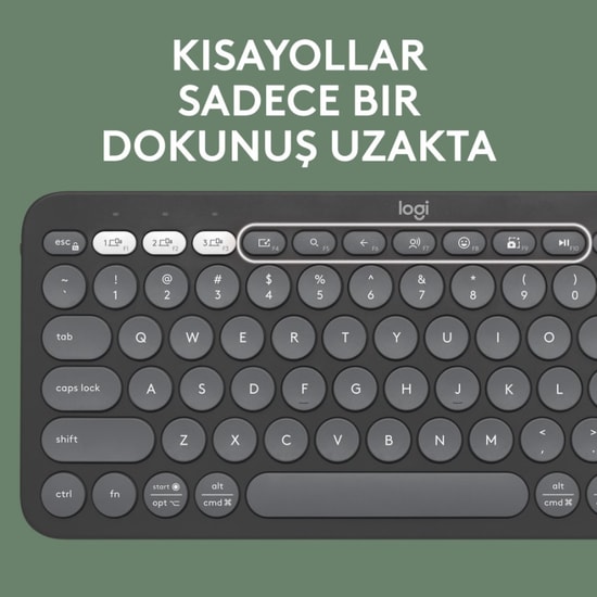 Logitech Pebble Keys 2 K380s Gri Bluetooth Klavye (920-011859) - Easy-Switch ile 3 Cihaz Arası Geçiş, Türkçe Q Düzen