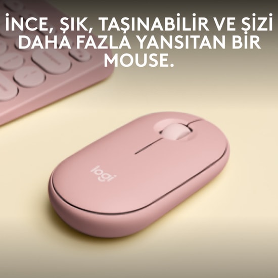 Logitech Pebble 2 Pembe Bluetooth Klavye Mouse Set (920-012247) - Türkçe Q, Sessiz Tuşlar, Çoklu Cihaz, İnce Tasarım