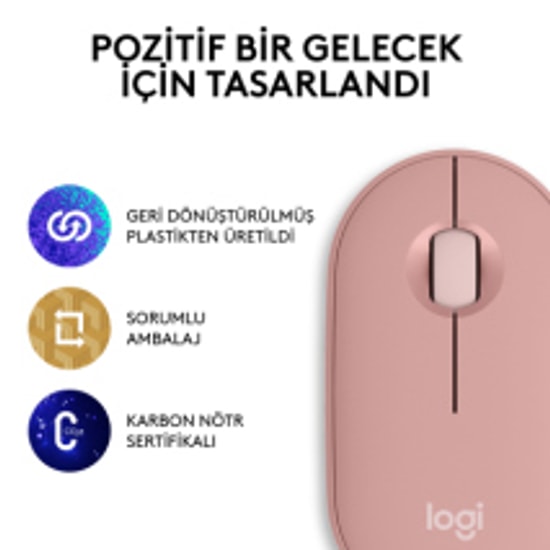 Logitech Pebble 2 Pembe Bluetooth Klavye Mouse Set (920-012247) - Türkçe Q, Sessiz Tuşlar, Çoklu Cihaz, İnce Tasarım