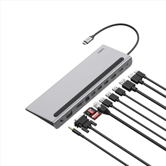Belkin INC004BTSGY USB-C 11'i 1 Arada Çoklu Bağlantı İstasyonu - 4K HDMI, 100W PD, Ethernet, USB 3.0, Kart Okuyucu