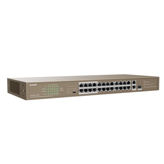 Tenda TEF1126P-24-250W 24 Port 10/100 PoE Yönetilemez Switch - 2x Gigabit, 1x SFP, 250W Güç, Rackmount Metal Kasa
