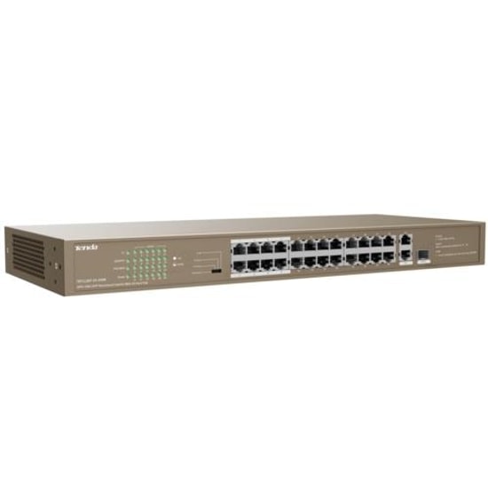 Tenda TEF1126P-24-250W 24 Port 10/100 PoE Yönetilemez Switch - 2x Gigabit, 1x SFP, 250W Güç, Rackmount Metal Kasa