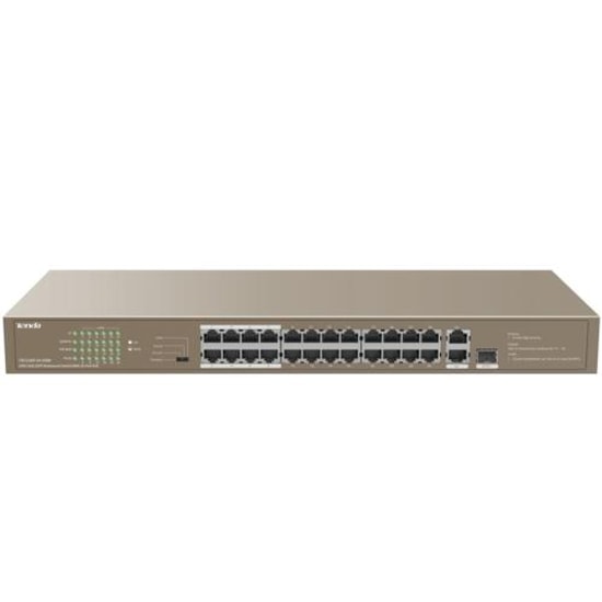 Tenda TEF1126P-24-250W 24 Port 10/100 PoE Yönetilemez Switch - 2x Gigabit, 1x SFP, 250W Güç, Rackmount Metal Kasa