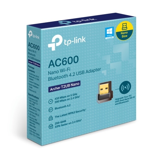 TP-Link ARCHER T2UB NANO AC600 Çift Bantlı USB Wi-Fi Bluetooth 4.2 Adaptör - Wi-Fi 5, 200Mbps/433Mbps hız, Geniş Uyumlu