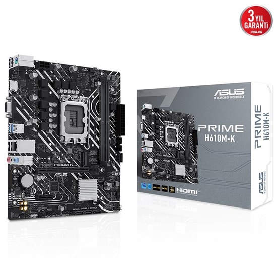 Asus Prime H610M-K D5 Anakart: LGA1700, DDR5 5600MHz, VGA, HDMI, M.2, USB 3.2, PCIe 4.0, Realtek 1G LAN, Micro ATX