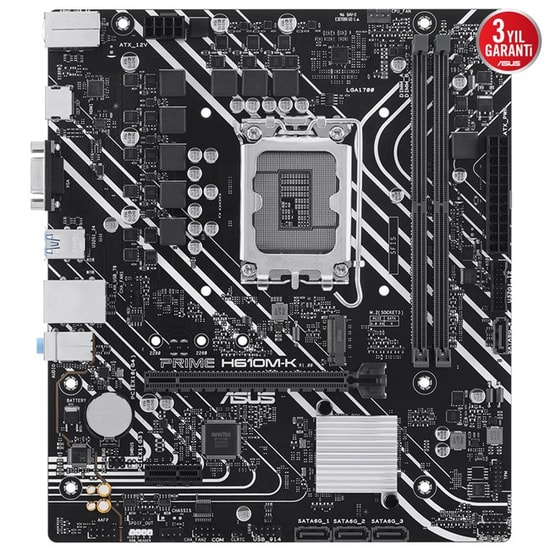 Asus Prime H610M-K D5 Anakart: LGA1700, DDR5 5600MHz, VGA, HDMI, M.2, USB 3.2, PCIe 4.0, Realtek 1G LAN, Micro ATX