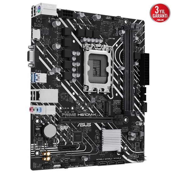 Asus Prime H610M-K D5 Anakart: LGA1700, DDR5 5600MHz, VGA, HDMI, M.2, USB 3.2, PCIe 4.0, Realtek 1G LAN, Micro ATX