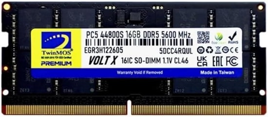 TwinMOS VoltX 16GB 5600MHz DDR5 Notebook RAM (TMD516GB5600S46) - CL46, On-die ECC, 1.1 V, Yüksek Performanslı Bellek