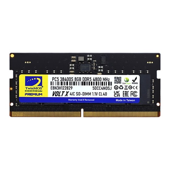 TwinMOS VoltX 8GB DDR5 4800MHz CL40 Notebook RAM (TMD58GB4800S40) - 1.1V, Yüksek Performanslı, Güç Tasarruflu Bellek