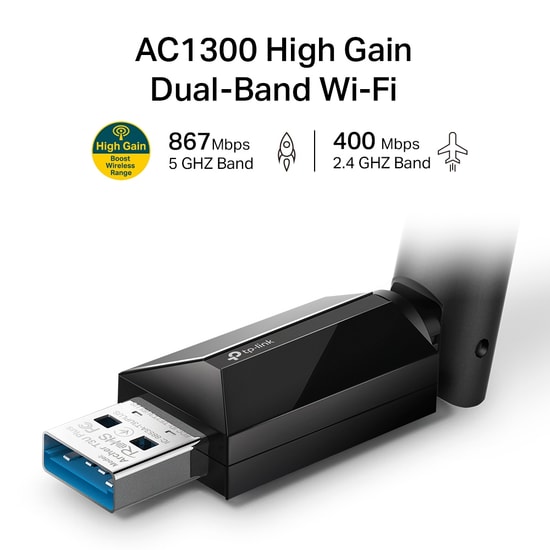 TP-Link Archer T3U Plus AC1300 1300Mbps USB WiFi Ağ Adaptörü - Yüksek Kazançlı Anten, Çift Bant WiFi 5, USB 3.2, MU-MIMO
