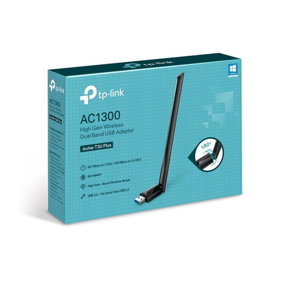TP-Link Archer T3U Plus AC1300 1300Mbps USB WiFi Ağ Adaptörü - Yüksek Kazançlı Anten, Çift Bant WiFi 5, USB 3.2, MU-MIMO