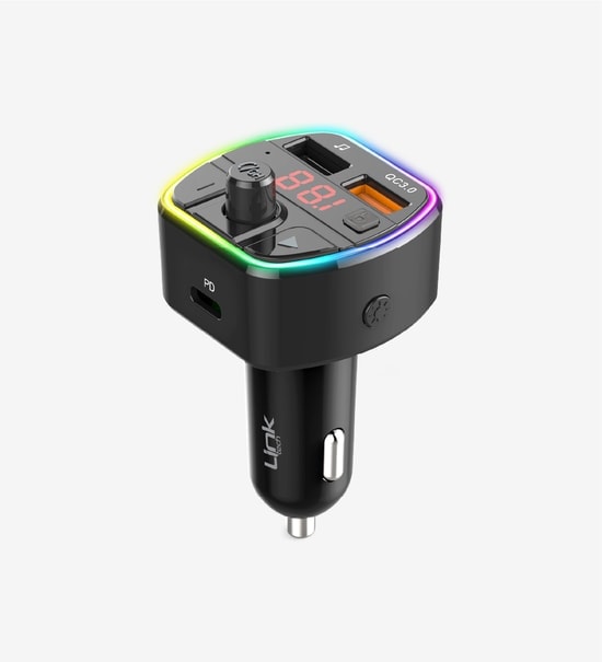 LinkTech GP14 Premium PD 38W 5.0 Bluetooth FM Transmitter (LMP-GP14/BLACK) - Üç Girişli, Hızlı Şarj, Siyah Renk