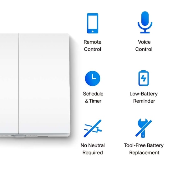 TP-Link Tapo S220 Akıllı Işık Anahtarı - Uzaktan Kontrol, 2 Düğmeli, Ses Kontrolü, Kolay Kurulum, Tapo Hub Gereklidir