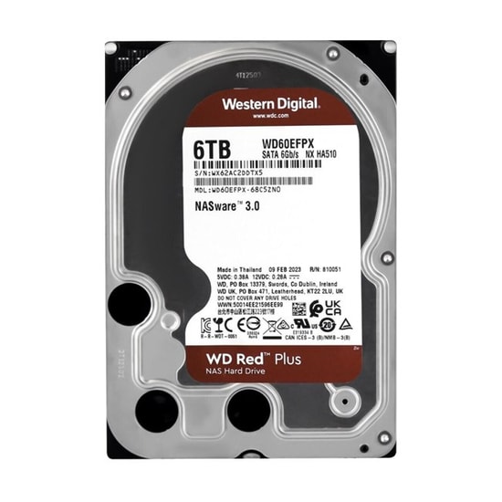 WD Red Plus 6TB NAS HDD (WD60EFPX) - 3.5" SATA, 5400RPM, 256MB Önbellek, CMR, 7/24 Kayıt, Resmi Distribütör Garantili