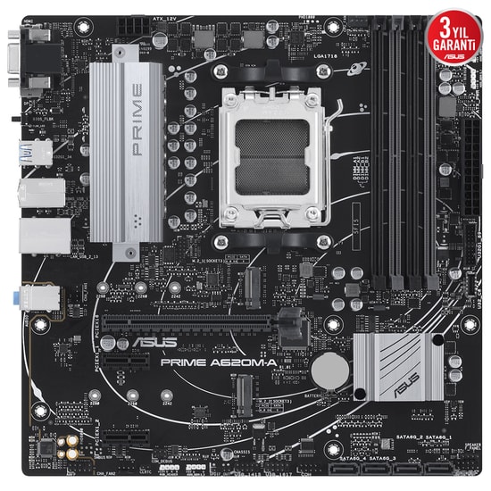 ASUS Prime A620M-A/CSM: AMD Ryzen AM5, DDR5 6400, 2xM2, VGA, DP, HDMI, USB3.2, AURA RGB, mATX Anakart (90MB1F10-M0EAYC)