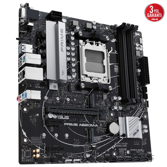 ASUS Prime A620M-A/CSM: AMD Ryzen AM5, DDR5 6400, 2xM2, VGA, DP, HDMI, USB3.2, AURA RGB, mATX Anakart (90MB1F10-M0EAYC)