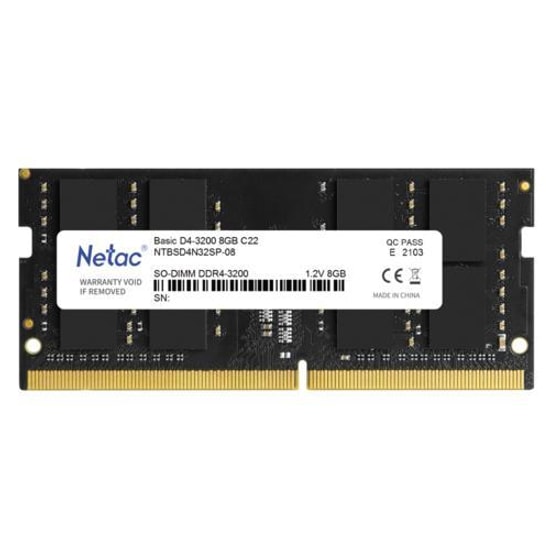 Netac Basic 8GB 3200MHz DDR4 RAM (NTBSD4N32SP-08CL22) - CL22 SODIMM Notebook Belleği