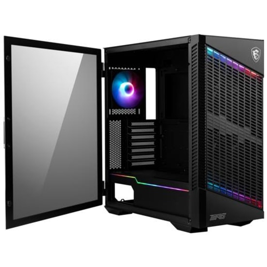 MSI MPG VELOX 100P Airflow ATX Temperli Cam RGB Gaming Kasa - 5x12cm Fan, 2x2.5" SSD, 2x3.5" HDD Yuvalı, USB C, 38cm GPU