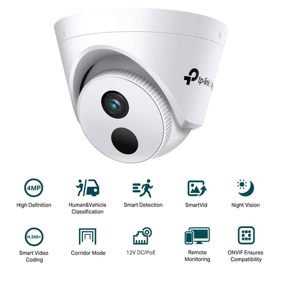 TP-Link VIGI C440I 4MM Lens 4MP Dome IP Kamera - 30 Metre IR, Akıllı İnsan/Araç Algılama, Dahili Mikrofon