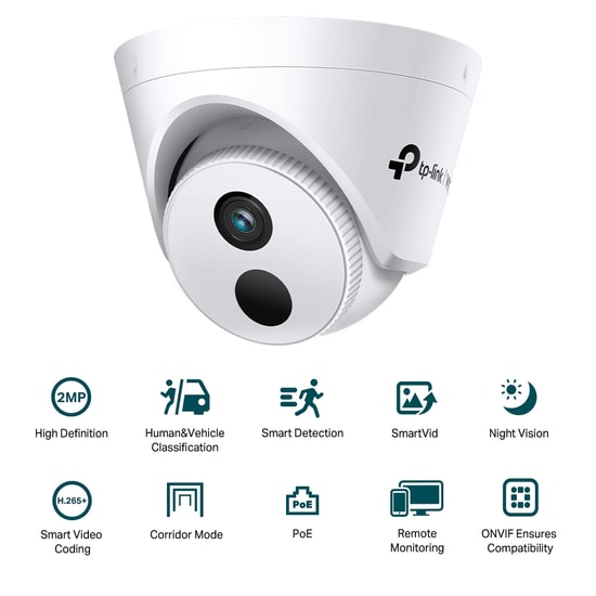 TP-Link VIGI C420I 4MM Lens 2MP Dome IP Kamera - 30 Metre IR, İnsan/Araç Algılama, Akıllı Gece Görüşlü Güvenlik Kamerası