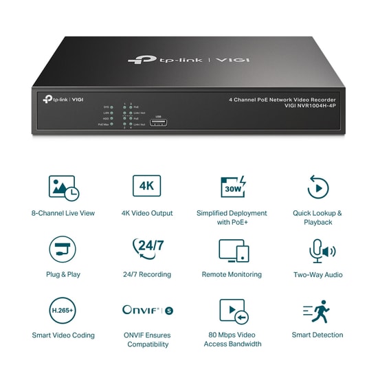 Tp-Link Vigi Nvr1004h-4p 5mp 2 Usb 80 Mbps 4 Channel Sata Interface Network Video Recorder