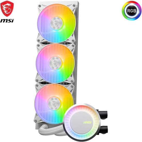 MSI Mag Coreliquid E360 Beyaz ARGB Sıvı İşlemci Soğutucu - 3x120mm PWM Fan, 75CFM Hava Akışı, 3000RPM Pompa, Bakır Plaka