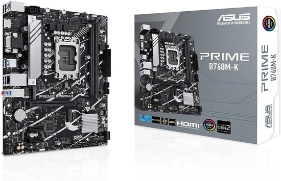 Asus Mb PRIME B760M-K INTEL B760 Lga1700 Ddr5 8000 Hdmi Vga Çift M2 Usb3.2 Aura Rgb 2.5gbit Lan Matx Asus 5x Pro Ana Kar