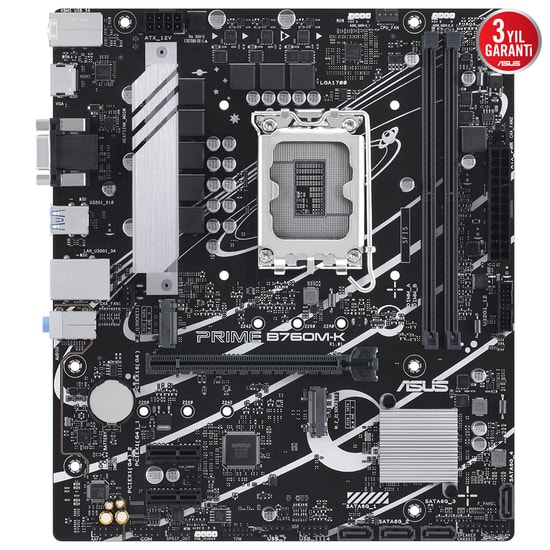 Asus Mb PRIME B760M-K INTEL B760 Lga1700 Ddr5 8000 Hdmi Vga Çift M2 Usb3.2 Aura Rgb 2.5gbit Lan Matx Asus 5x Pro Ana Kar