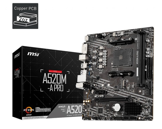 Msi A520M PRO Am4 Ddr4 4600(Oc) Vga Dvi Hdmi M.2 Usb3.2 Matx Ana Kart