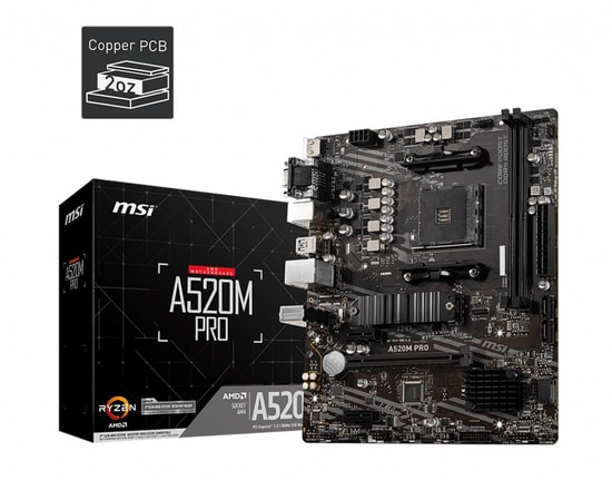 Msi A520M PRO Am4 Ddr4 4600(Oc) Vga Dvi Hdmi M.2 Usb3.2 Matx Ana Kart