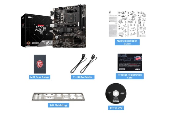 Msi A520M PRO Am4 Ddr4 4600(Oc) Vga Dvi Hdmi M.2 Usb3.2 Matx Ana Kart
