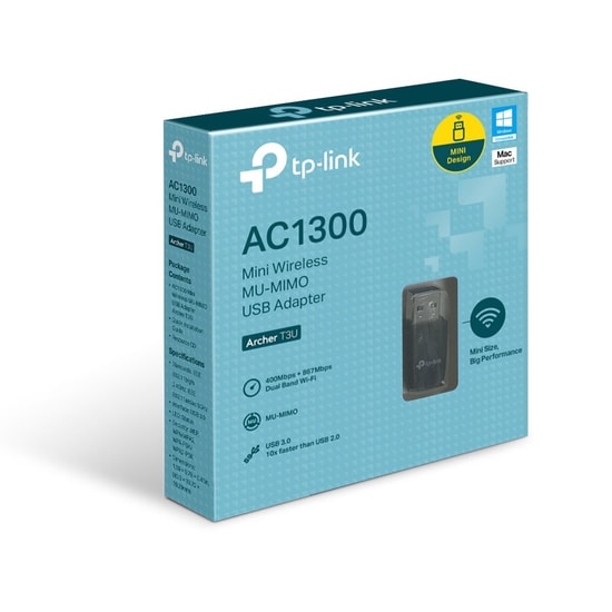TP-Link Archer T3U AC1300 1300Mbps Çift Bant USB 3.0 WiFi Ağ Adaptörü - MU-MIMO, WiFi 5, 256 QAM, 802.11ac, Dahili Anten