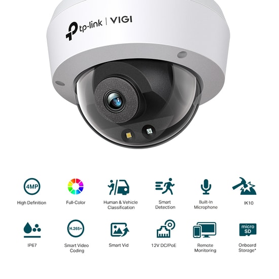 TP-Link VIGI C240 2.8MM 4MP Dome IP Kamera - 2.8mm Lens, 30 Metre Gece Görüşlü, Dahili Mikrofonlu Güvenlik Kamerası